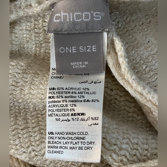 🆕 Chico’s Cream Poncho with Fringe,!one size - Picture 5 of 7